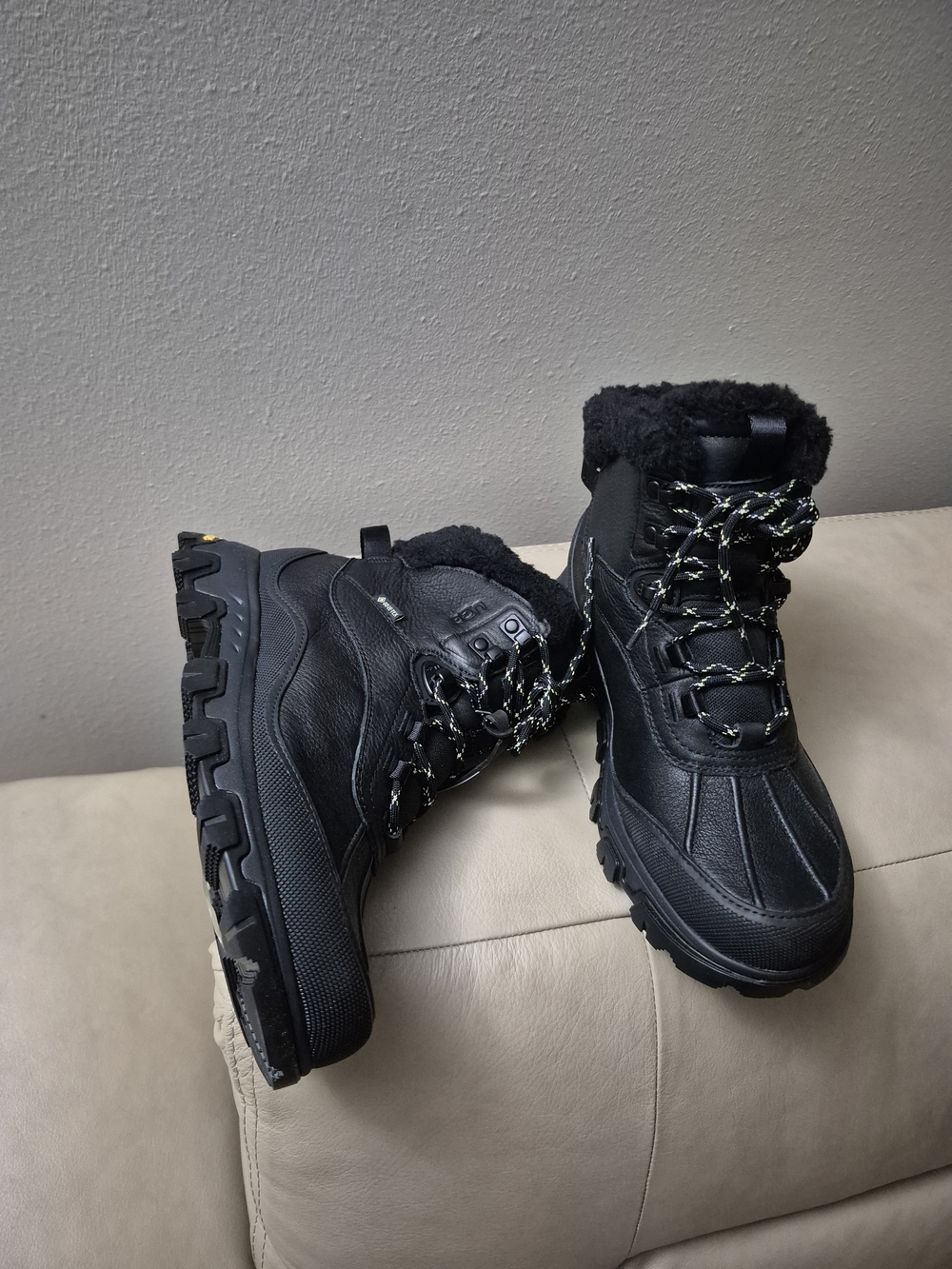 UGG Black Lace-Up Fur Cuff Waterproof Winter Boots
